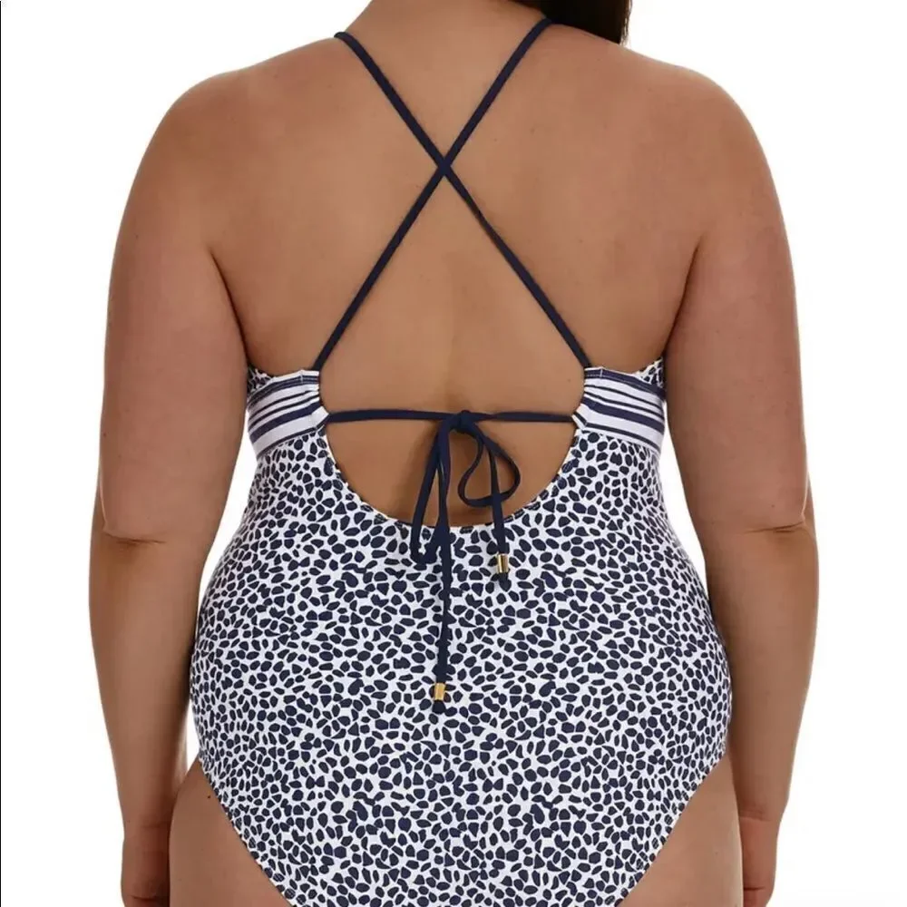 La Blanca 16W Apulio Mio Indigo High Neck One-Piece Swimsuit